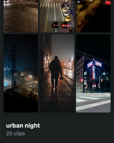 The urban night footage pack in the Visuals tab